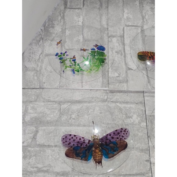 Hand painted Signed Glass‎ Salad Dessert Plates Reverse Floral Entomologist - Picture 10 of 16